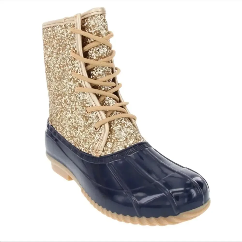 sugar Skylar Navy Glitter Duckboot Winter Boots
